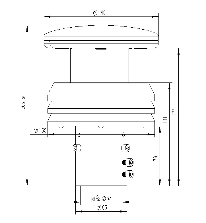 Ultrasonic Wind Speed & Direction Sensor Product Size Diagram
