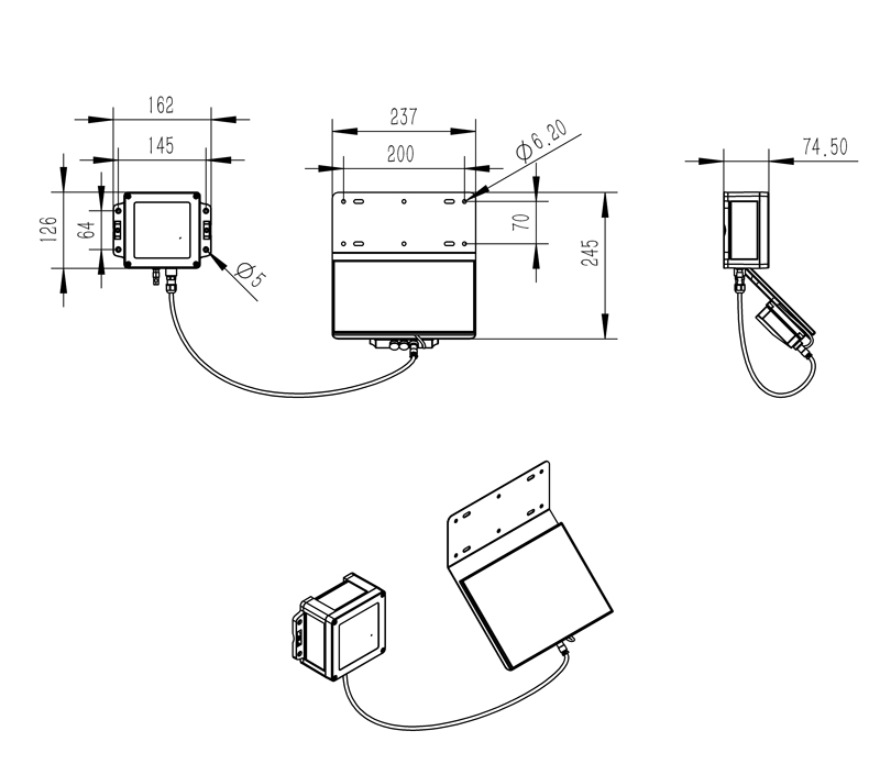 Product size diagram of Crack monitoring system